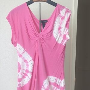 Pink and White Ruched Blouse with Tunic Style